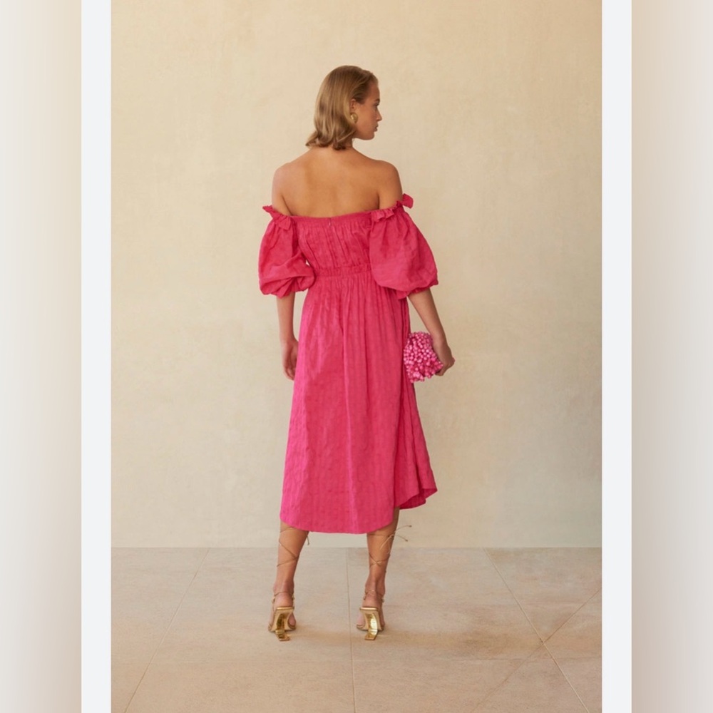 Cult Gaia Simona dress bright pink linen blend off shoulder puff sleeve sz 6 P17 - Picture 3 of 16